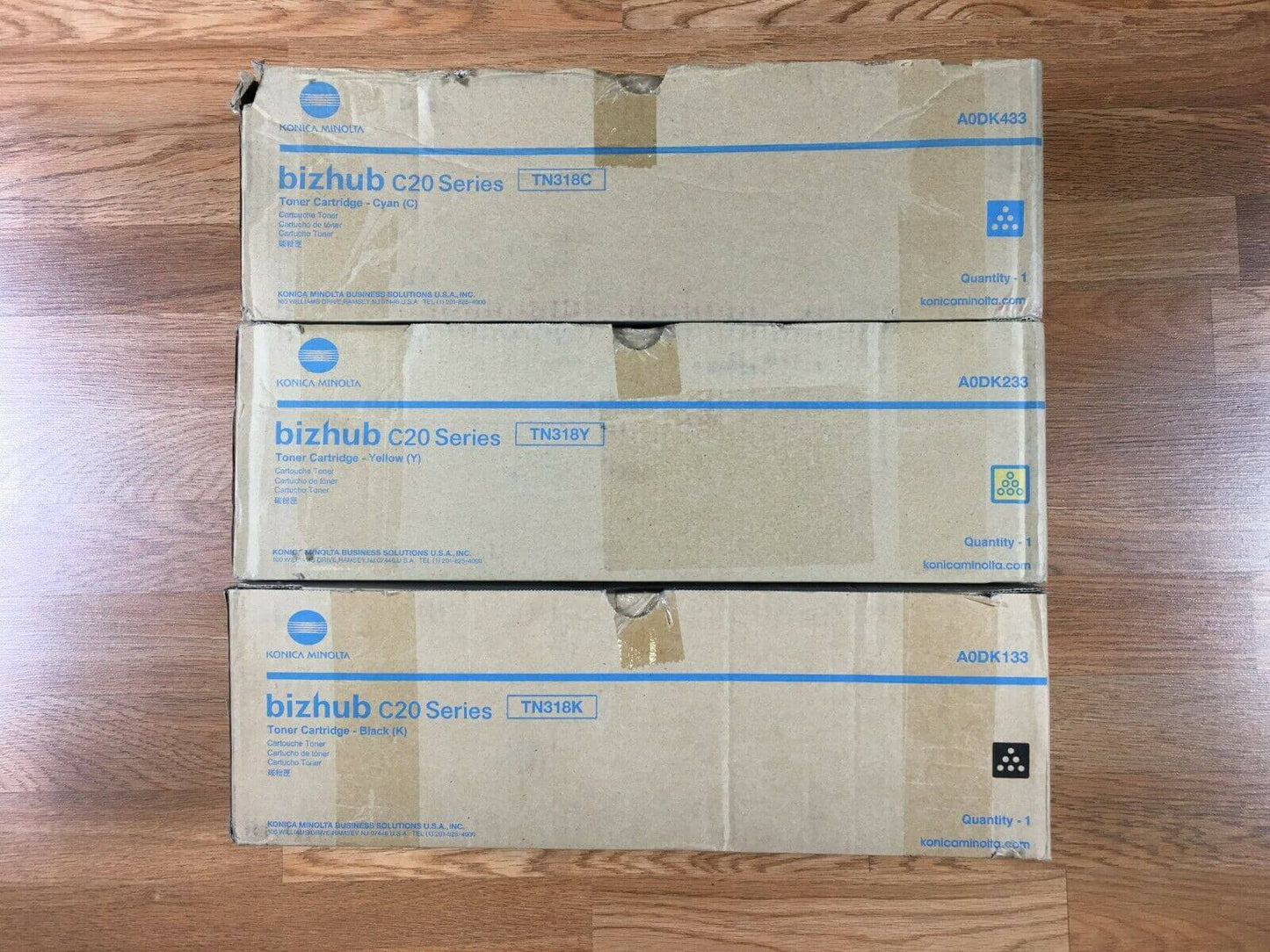 Lot of 3 Genuine Konica TN318 CYK C20 Series Toner Cartridges - FedEx 2 Day - copier-clearance-center