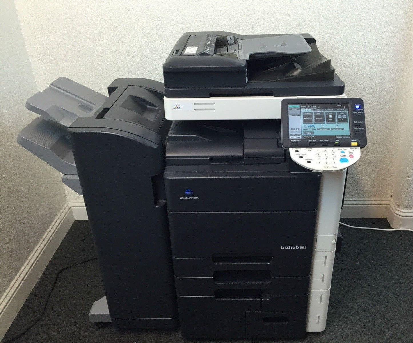Konica Minolta Bizhub 552 B-W Copier Printer Scanner Fax Finisher LOW use 346k - copier-clearance-center