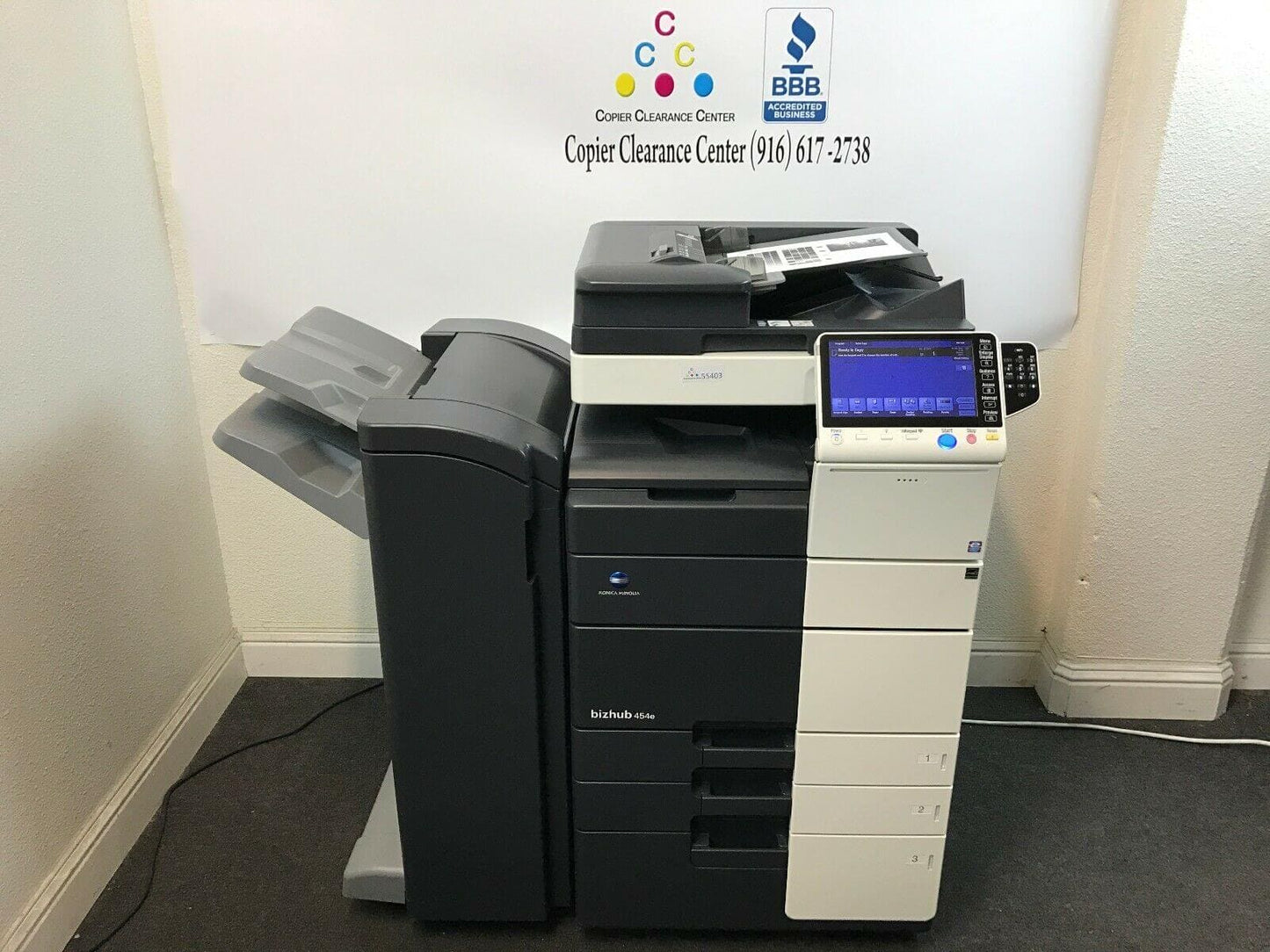 Konica Minolta Bizhub 454e Black & White Copier Printer Scanner Fax Finisher - copier-clearance-center