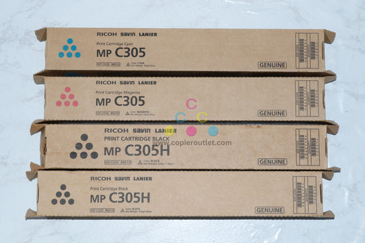 4 New OEM Ricoh MP C305, 305H CMKK Toners 842122, 842121, 842119 (No Yellow)