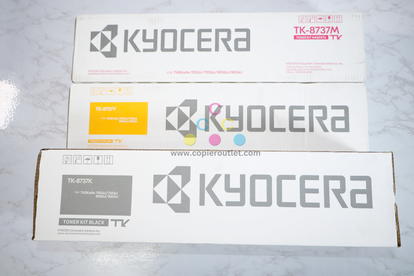 New OEM Kyocera TASKalfa 7052ci,7353ci,8052ci MYK Toner Set TK-8737M,Y,K