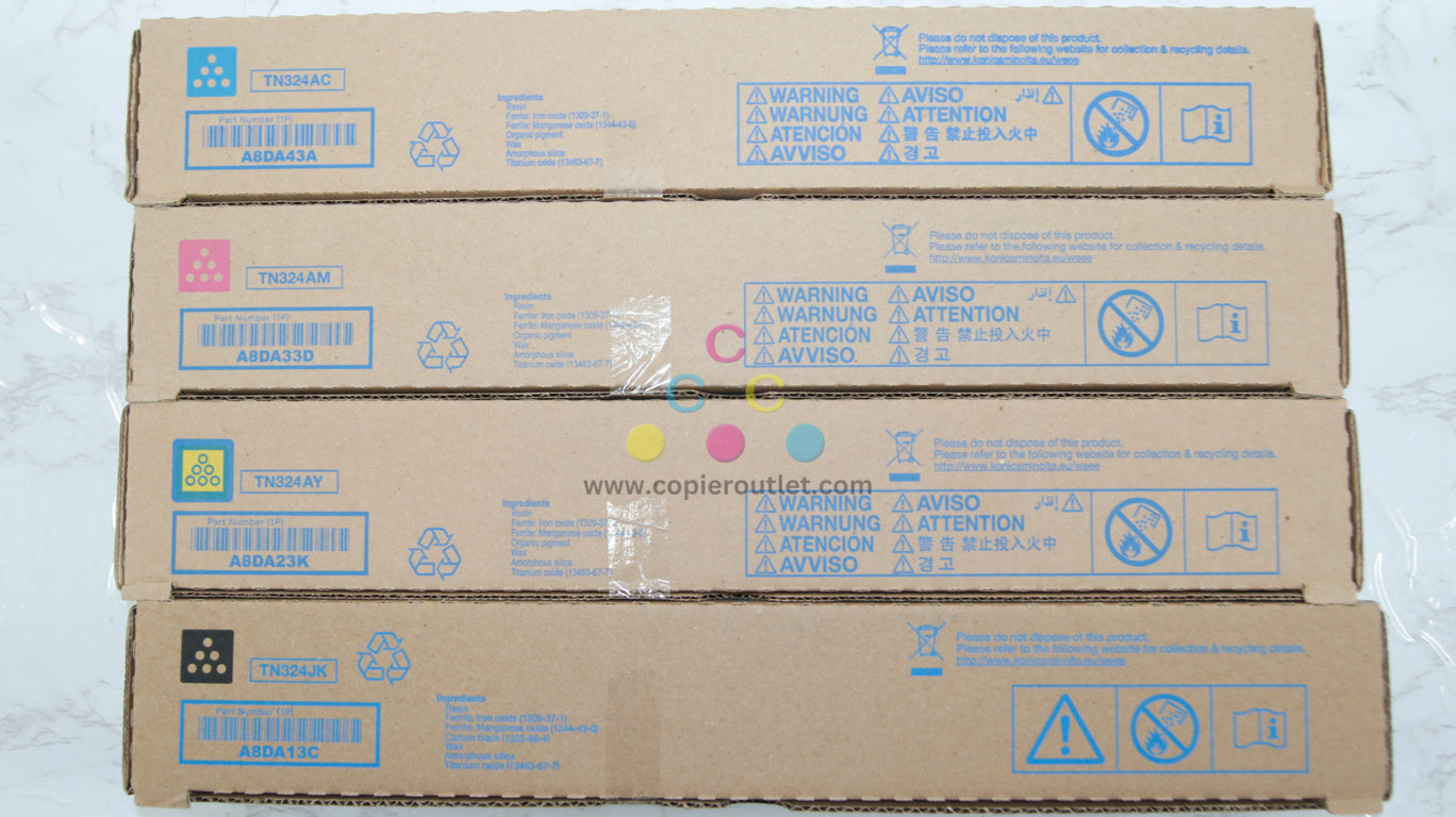 4 OEM Konica BH C258,C308,C368 TN324 AC,AM,AY,JK Toner Cartridges