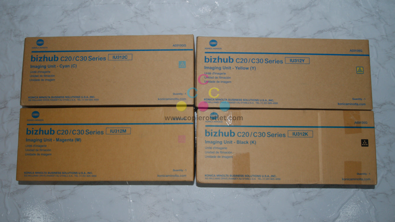 4 New Genuine Konica Minolta bizhub C20, C30 Series IU312 CMYK Imaging Units