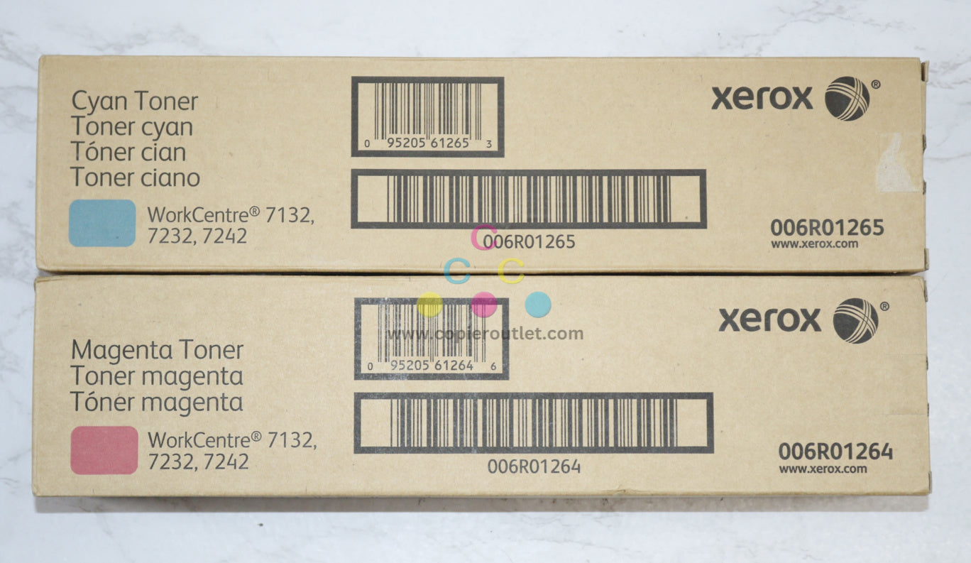 2 OEM Xerox WorkCentre 7132,7232,7242 Cyan & Magenta Toners 006R01264,006R01265