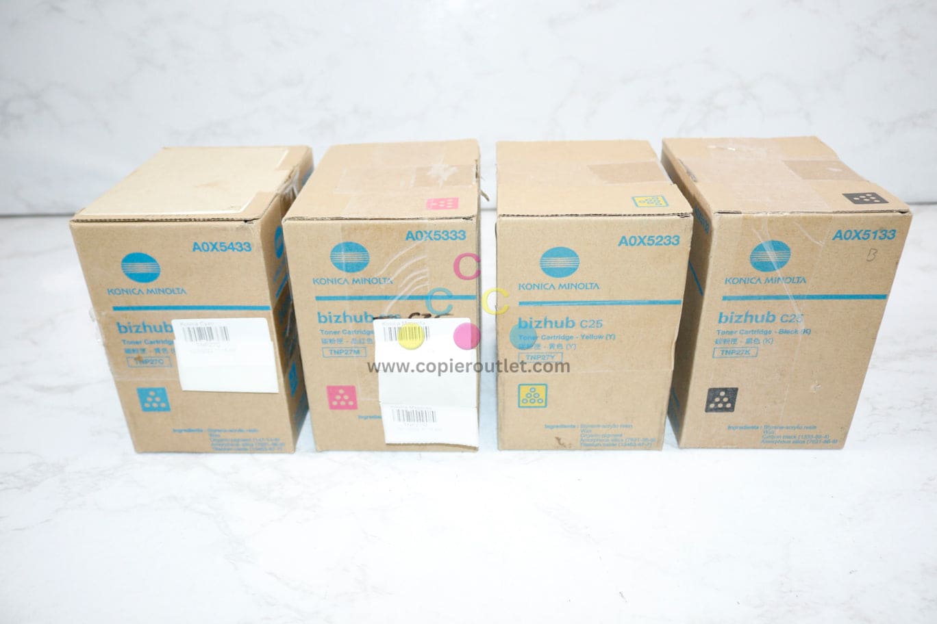 4 New Open OEM Konica Minolta Bizhub C25 TNP27 CMYK Toners Same Day Shipping