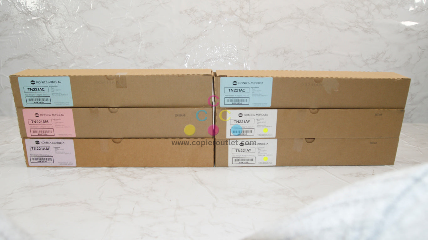 6 OEM Konica Minolta BizHub C227, C287 TN221AC(x2),AM(x2),AY(x2) Toner