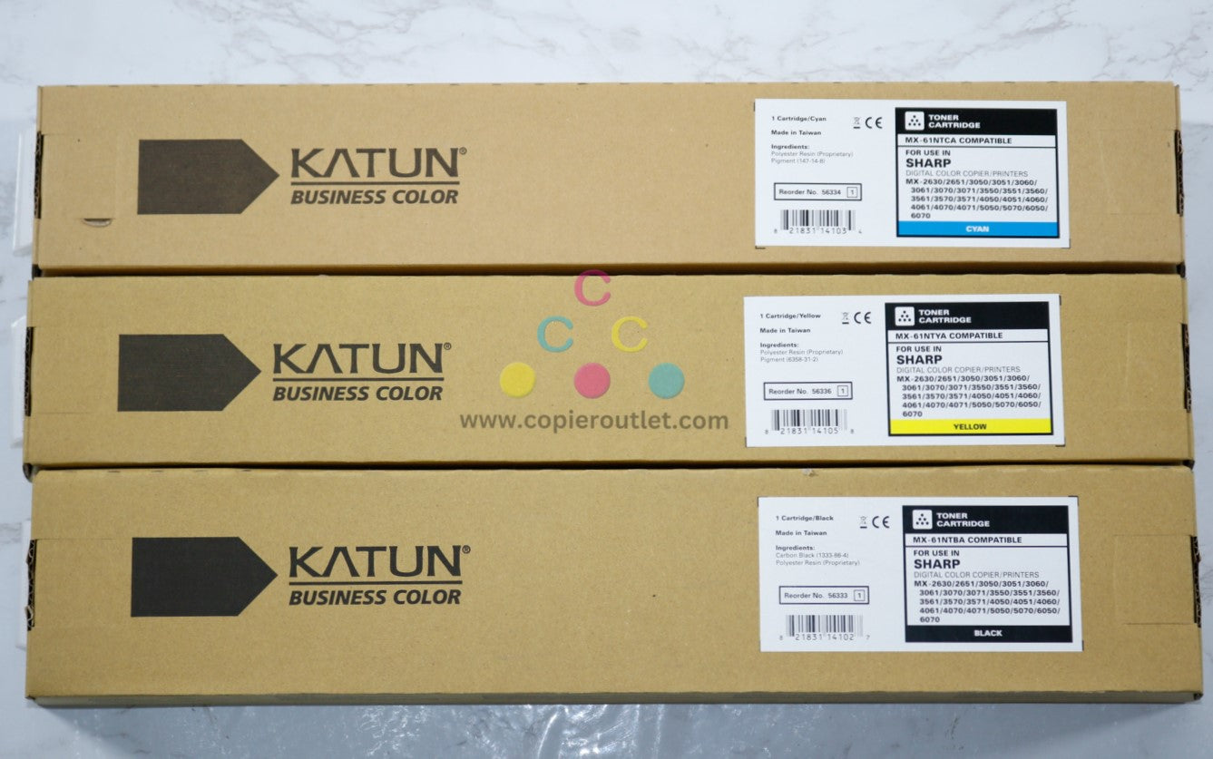 3 Katun Compatible Sharp MX-2630N, MX-2651 CYK Toners MX-61NTCA, MX-61NTYA, MX-61NTBA