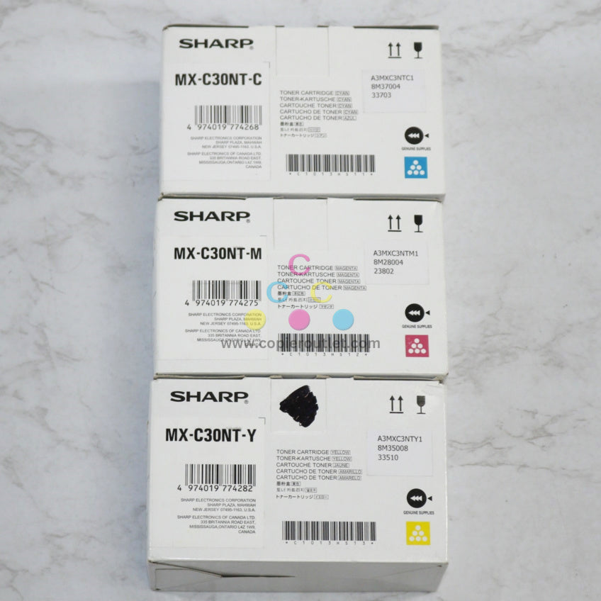 3 OEM Sharp MX-C250,MX-C300P,MX-C300W CMY Toners MX-C30NT-C,M,Y Same Day Ship