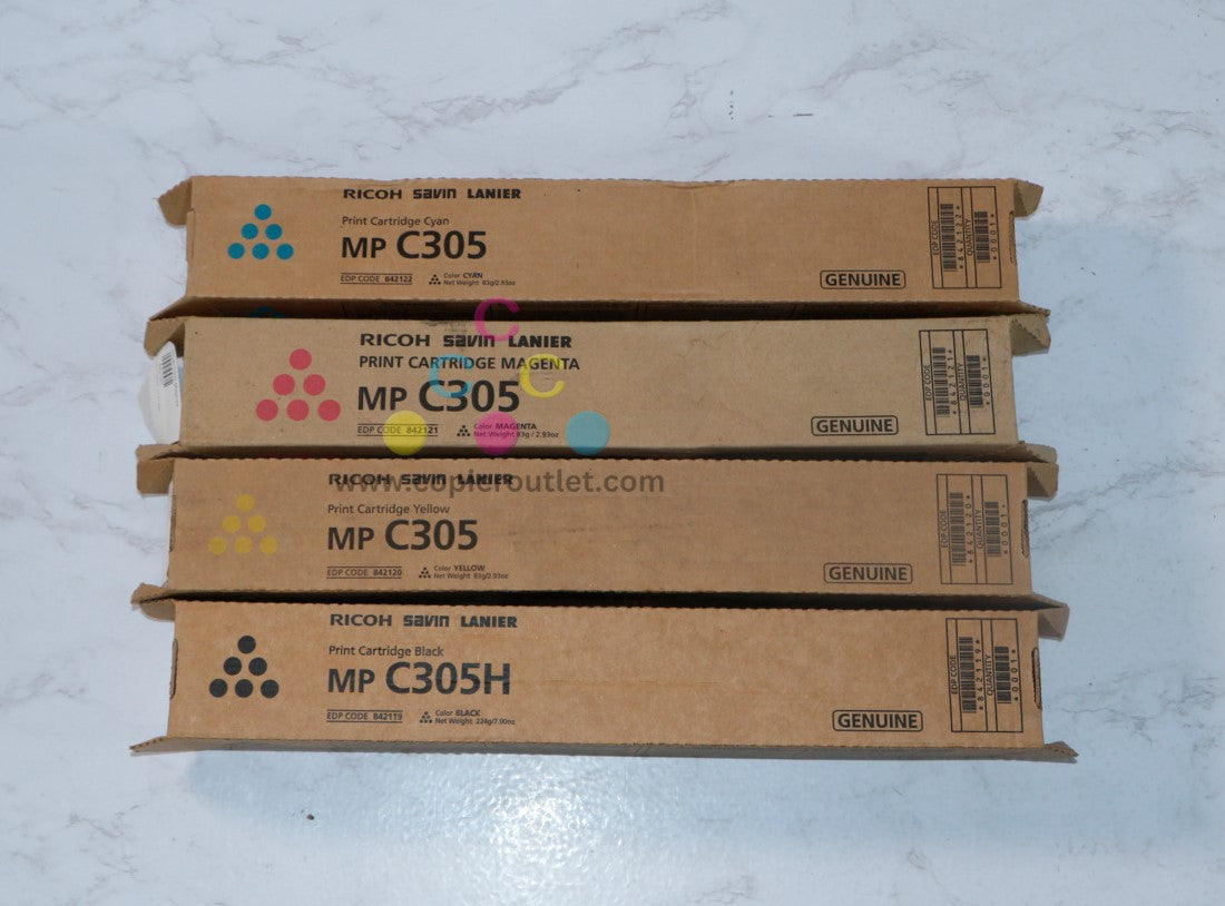 4 New OEM Ricoh MP C305SP CMYK Toner Cartridges 842119,842120,842121,842122
