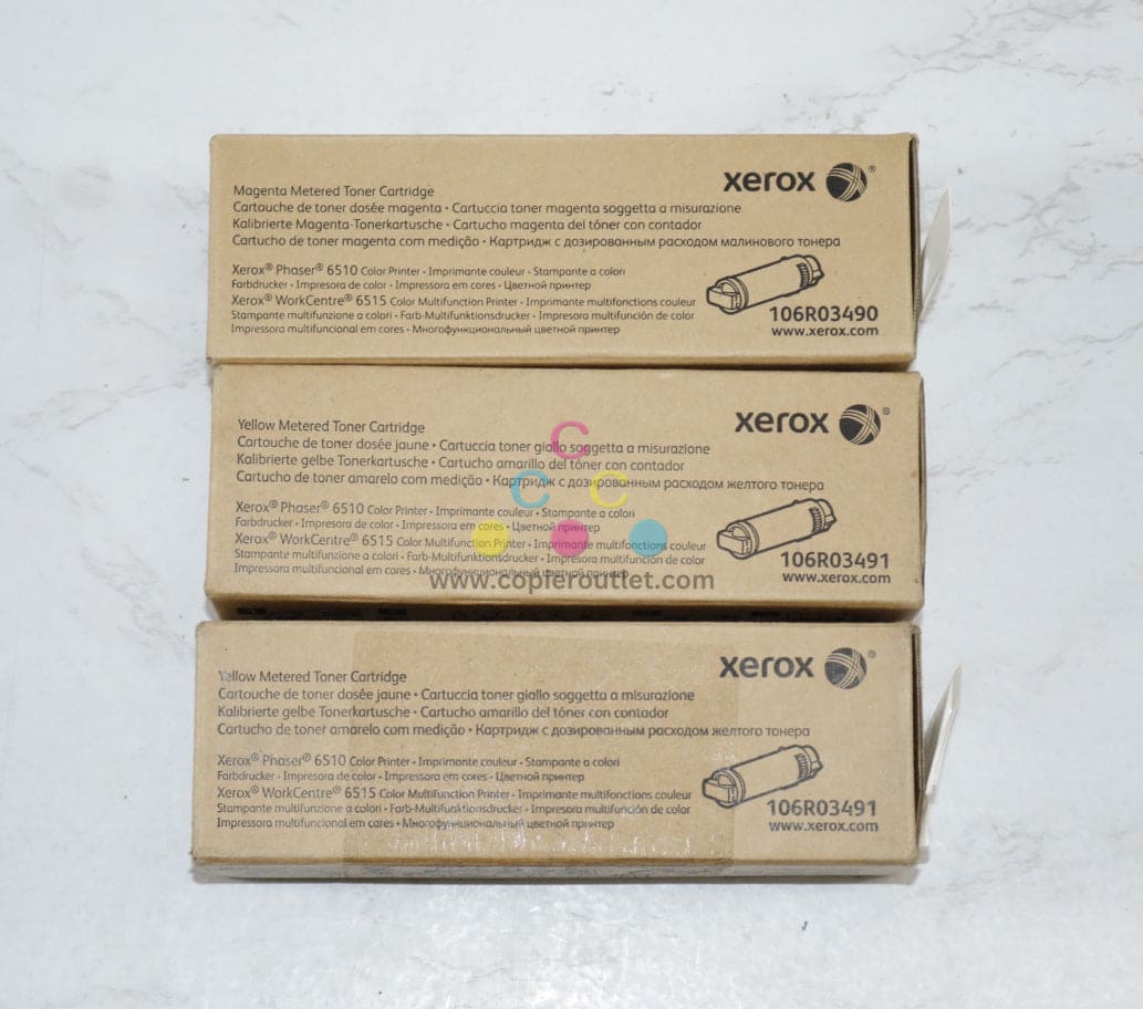 3 OEM Xerox Phaser 6510, 6515 Magenta & Yellow Metered Toners 106R03490, 106R03491