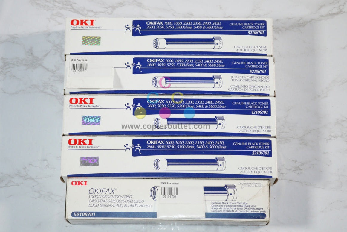 5 OEM OKI OKIFAX 5050,5250,5300,5400,5600 Black Toner Cartridges 52106701