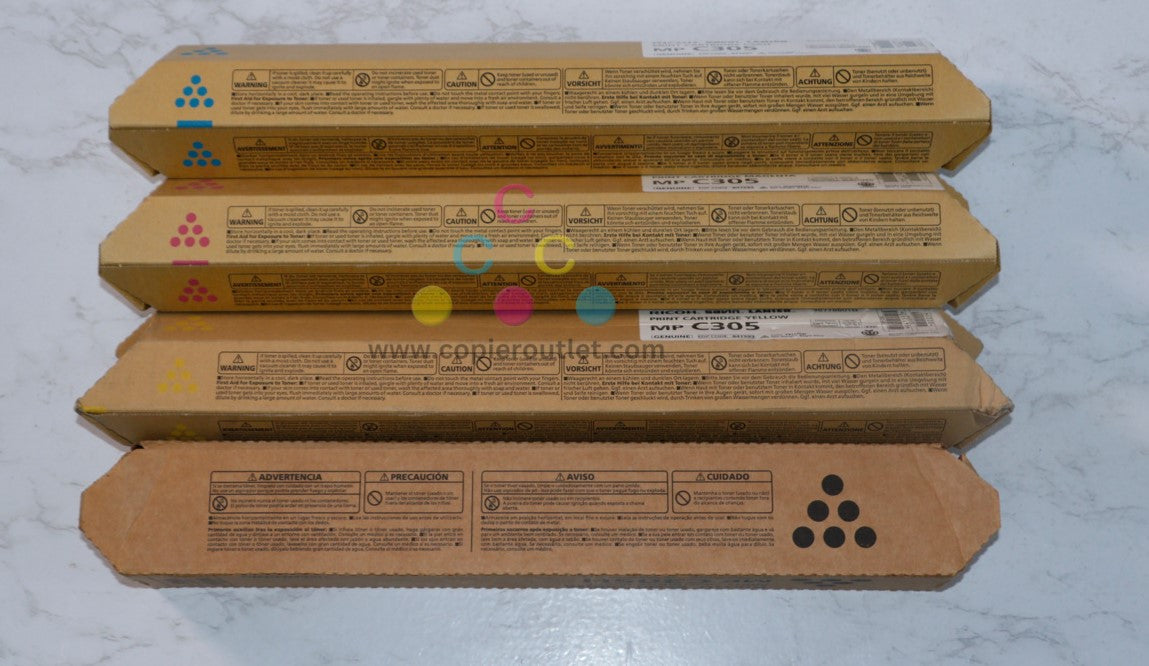 4 New OEM Ricoh MP C305 CMYK Toners 842119,841591,841592,841593 Same Day Ship