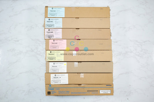 8 OEM Konica Minolta BH C224,C284,C364,C364e TN321 CMYK Toners (TN321AC,AM,AY,K)