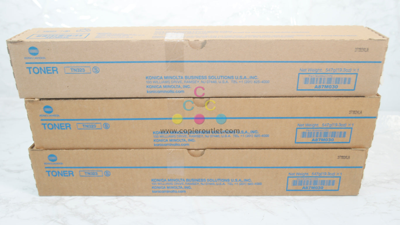 3 New OEM Konica Minolta BizHub 227, 287 Black Toner Cartridges TN323S / A87M030