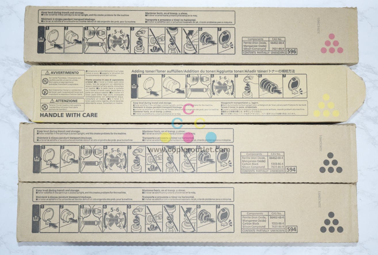 4 New OEM Ricoh Pro C9200, C9210 MYKK Toner Cartridges 828510,828512,828566