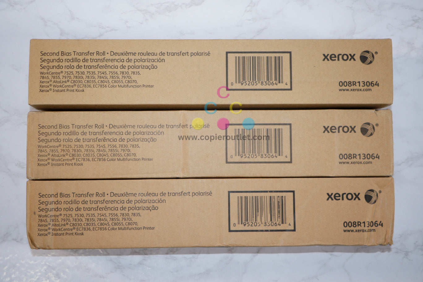 3 New Genuine Xerox WC7425,7428,7435,7525 Second Bias Transfer Rollers 008R13064