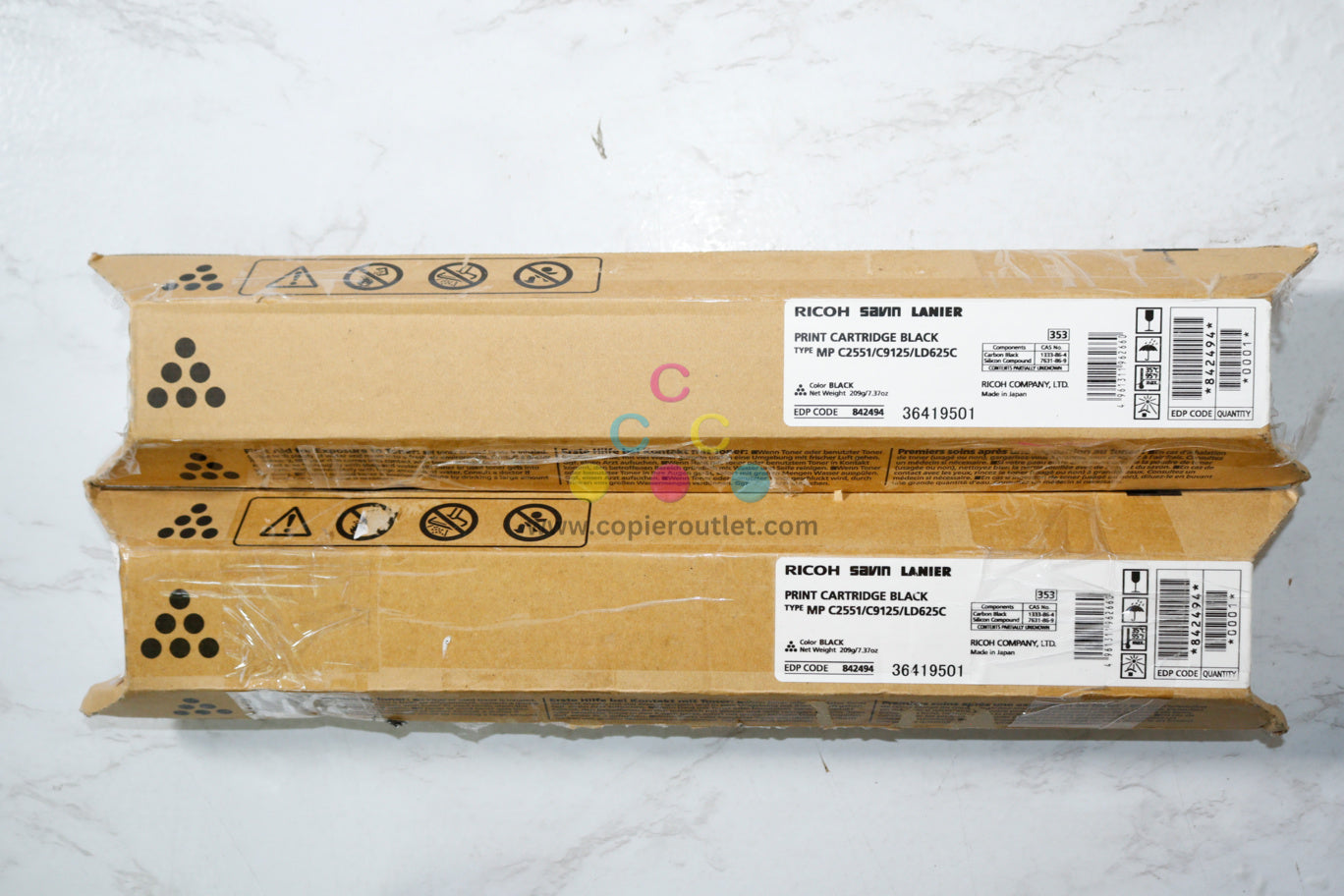 2 New OEM Ricoh Aficio MPC2551, C9125, LD625C Black Toner Cartridges 842494