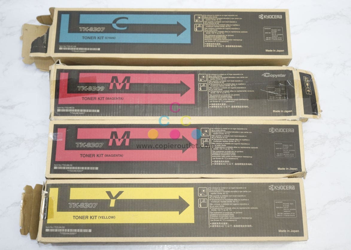 4 Open OEM Kyocera 3050ci,3051ci,3550ci,3551ci TK-8307CMY & TK-8309M Toners
