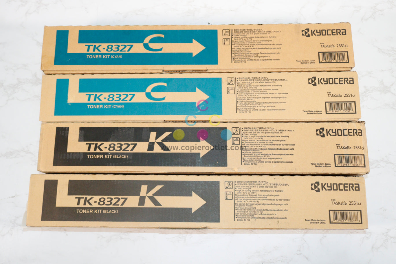 OEM Kyocera TASKalfa 2551ci TK-8327C Cyan(x2), TK-8327K Black(x2) Toner Cartridges