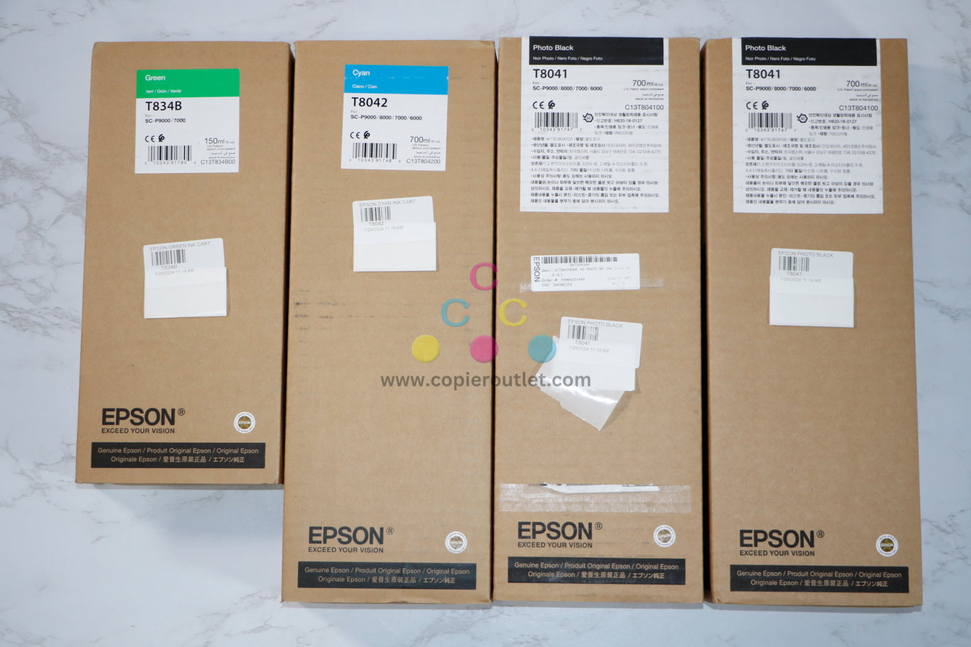 4 New OEM Epson SureColor-P9000,7000,8000,6000 G,C,PBK Inks T834B,T8041,T8042