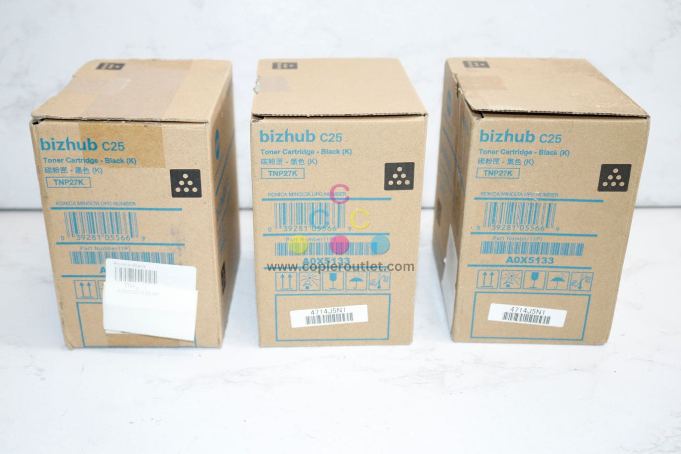 3 New Open OEM Konica Minolta Bizhub C25 Black Toners TNP27K, TNP-27K A0X51333