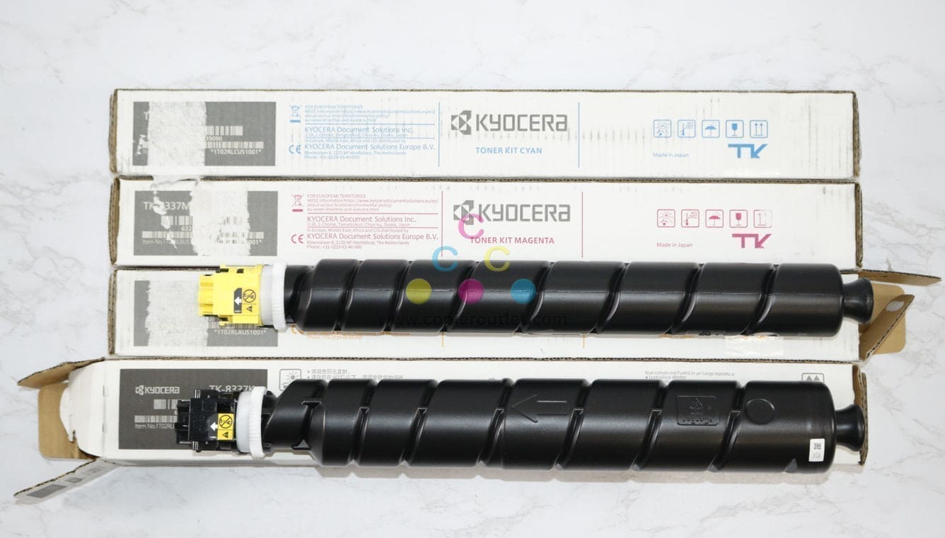 4 OEM Kyocera Taskalfa3252ci, CS3253ci TK-8337 CMYK Toners (Open Yellow & Black)