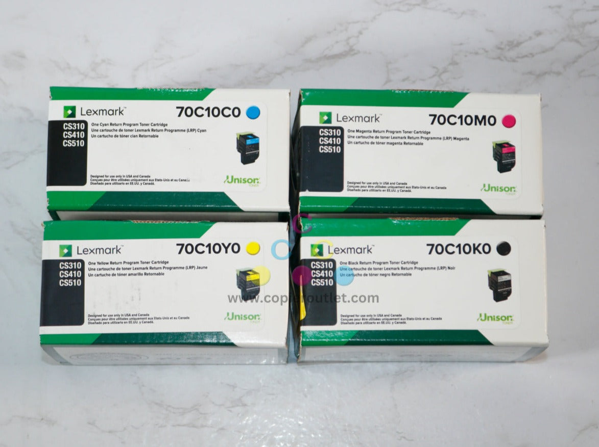 4 New OEM Lexmark CS310, CS410 CMYK Toners 70C10C0, 70C10M0, 70C10Y0, 70C10K0