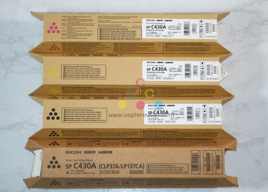 4 New OEM Ricoh C430A,CLP37A/LP137CA MYKK Toners 821105,821301,821302,821303