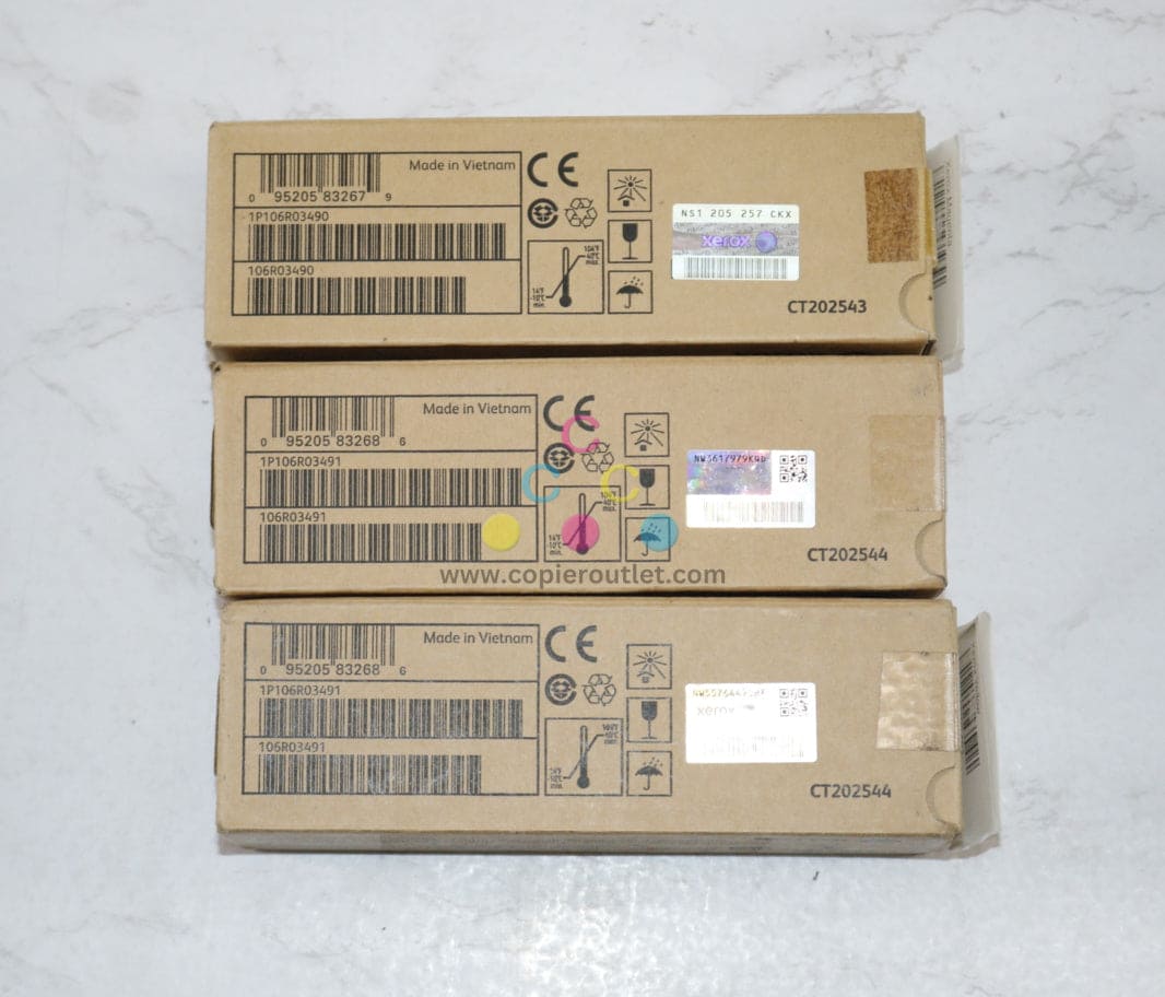 3 OEM Xerox Phaser 6510, 6515 Magenta & Yellow Metered Toners 106R03490, 106R03491
