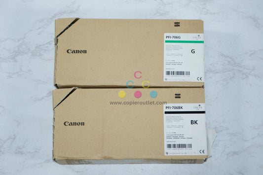 2 New OEM Canon imagePROGRAF  8300,8400,9400 PFI-706 Green & Black Ink Cartridges