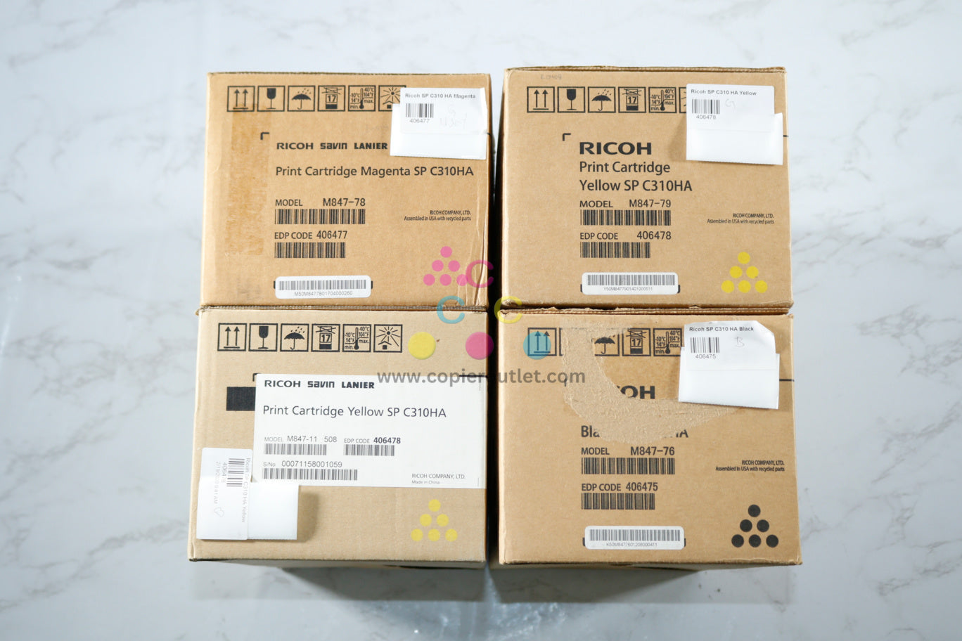 4 OEM Ricoh SP310HA,SPC231N,SPC232DN MYYK High Yield Toners 406475,406477,406478