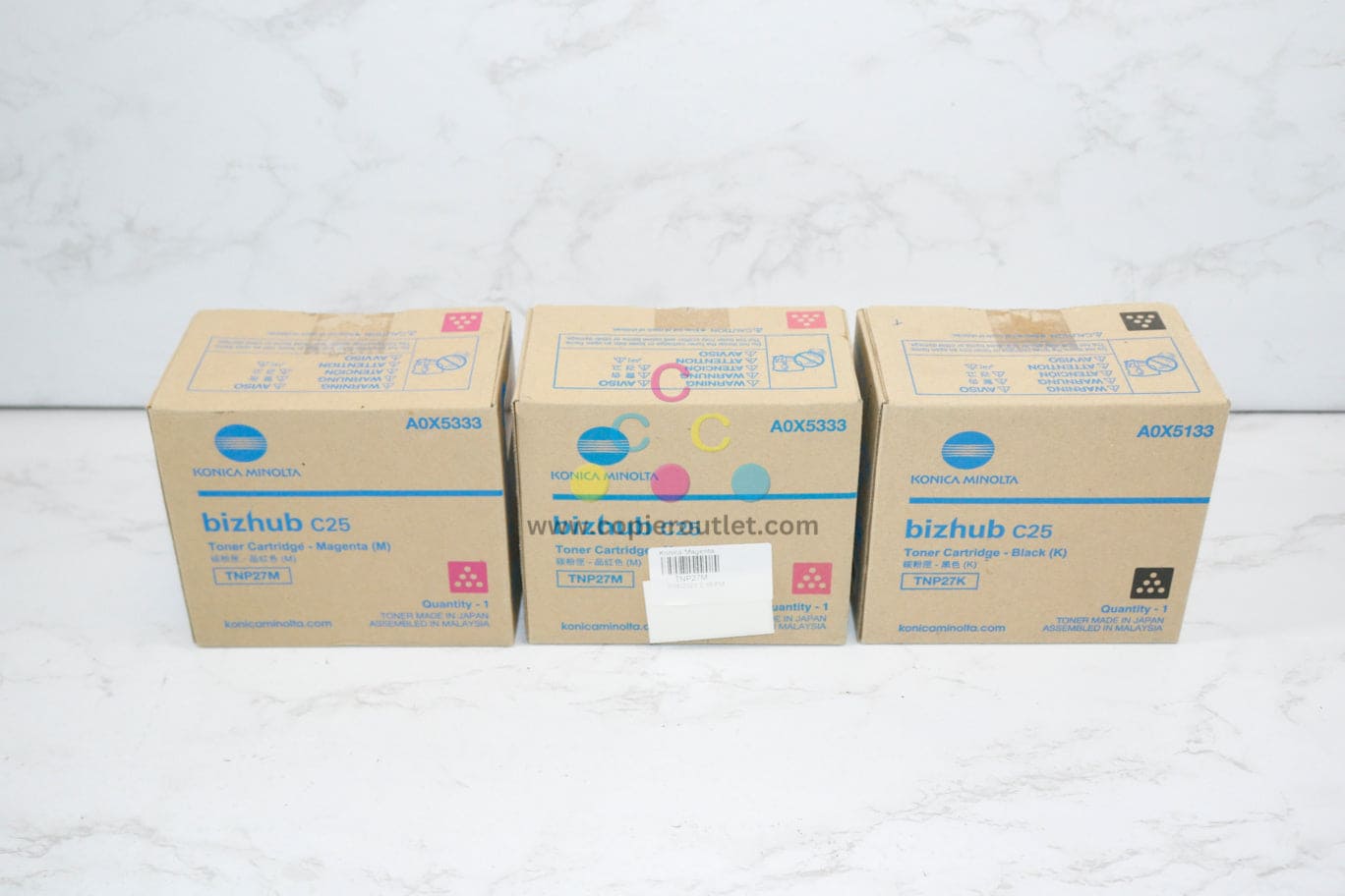 3 OEM Konica Minolta Bizhub C25 Magenta & Black Toners TNP27M,TNP27K Same Day Ship