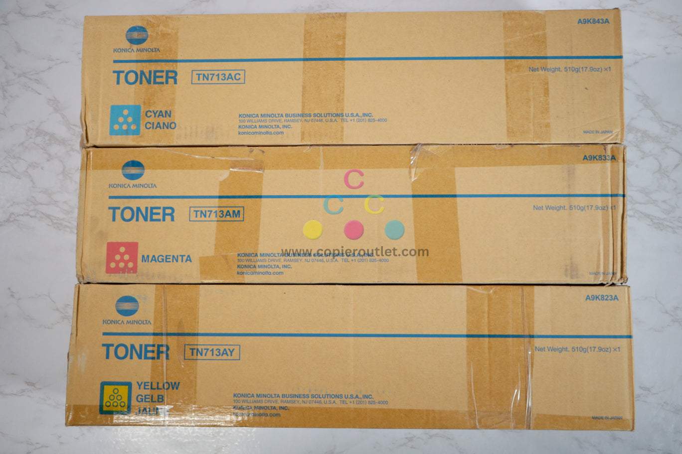 New OEM Konica Minolta Bizhub C659,C759 CMY Toner set TN713AC,TN713AM,TN713AY