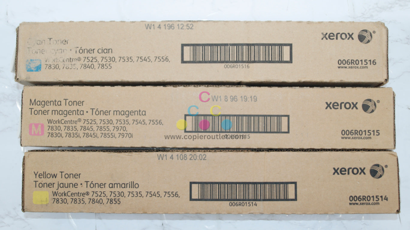 3 OEM Xerox WC 7525 7545 7830 7855i 7970 CMY Toners 006r01514,15,16 Same Day Ship