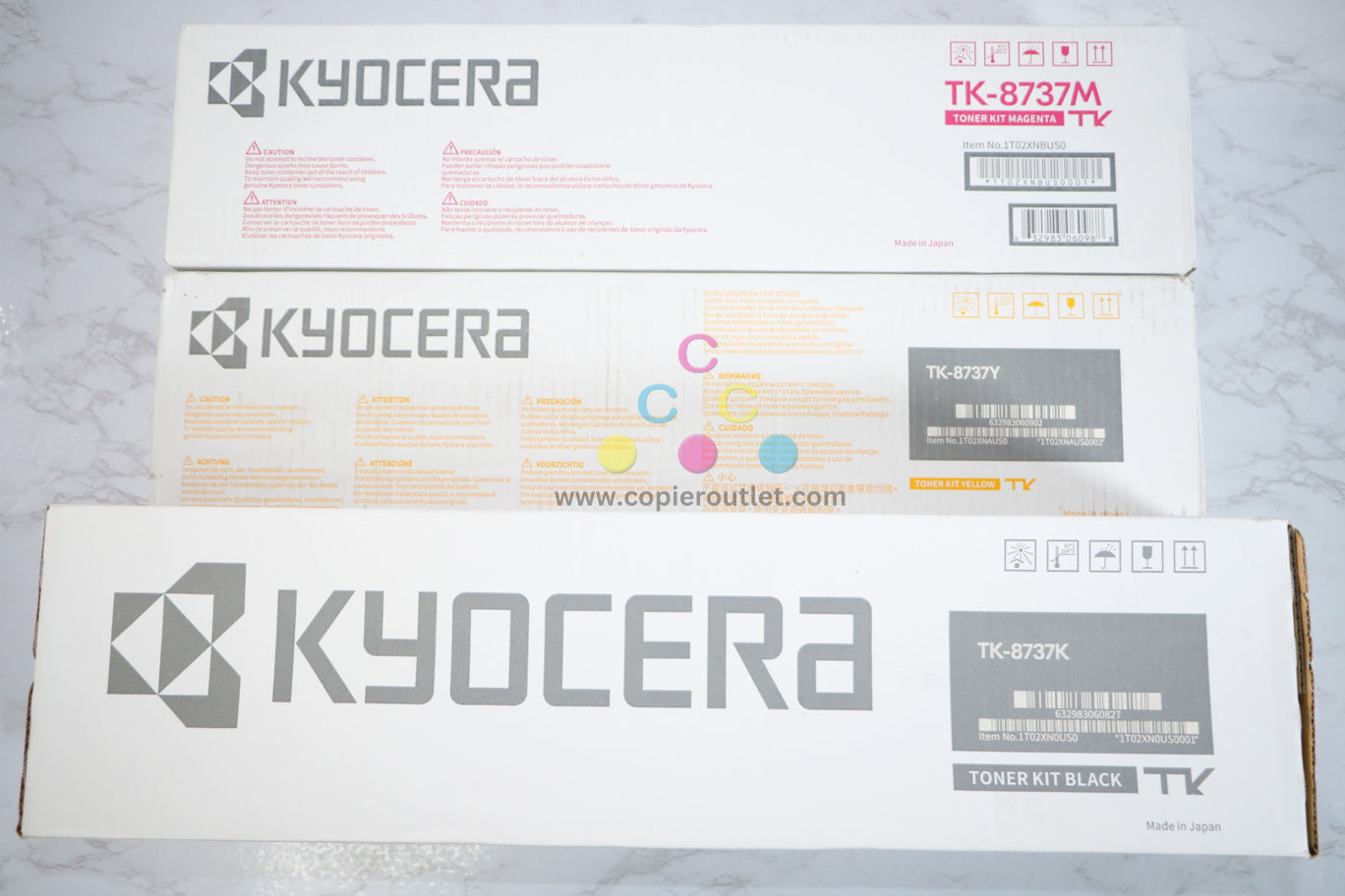 New OEM Kyocera TASKalfa 7052ci,7353ci,8052ci MYK Toner Set TK-8737M,Y,K