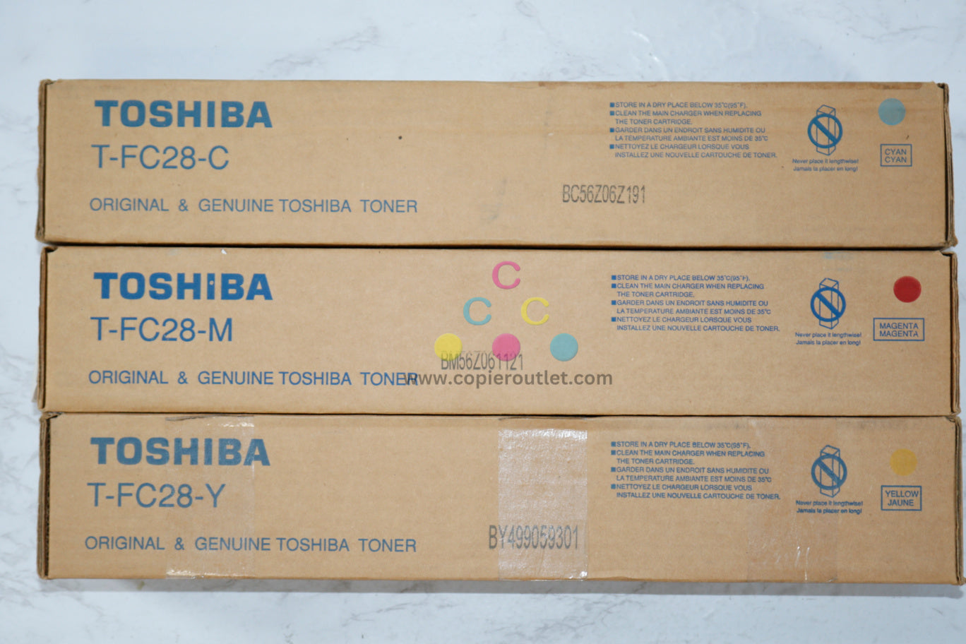 3 OEM Toshiba eSTUDIO 2330C,2820C,2830C,3520C,3530C T-FC28 CMY Toner Cartridges