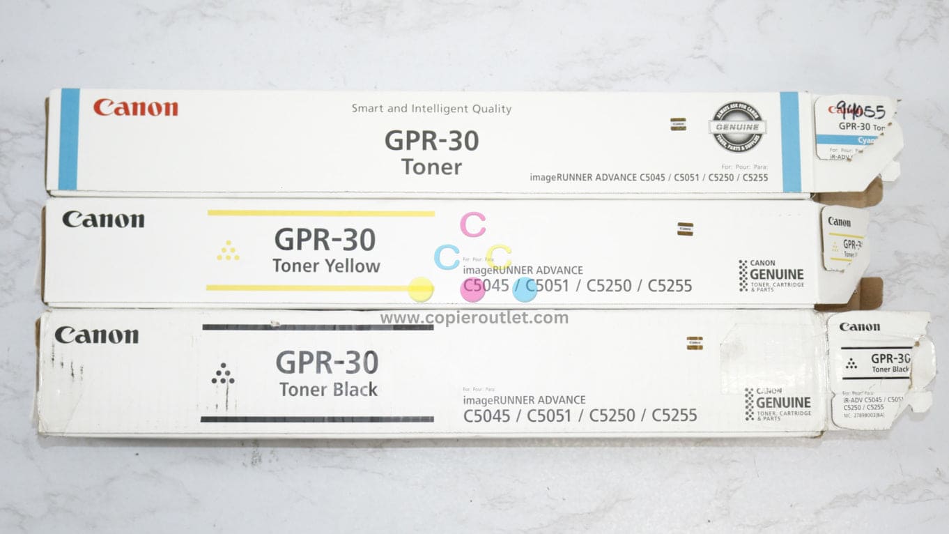 3 Open OEM Canon iR ADV C5045,C5250,C5255 CYK Toners GPR-30C,GPR-30Y,GPR-30K