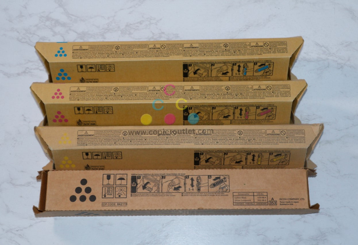 4 New OEM Ricoh MP C305 CMYK Toners 842119,841591,841592,841593 Same Day Ship