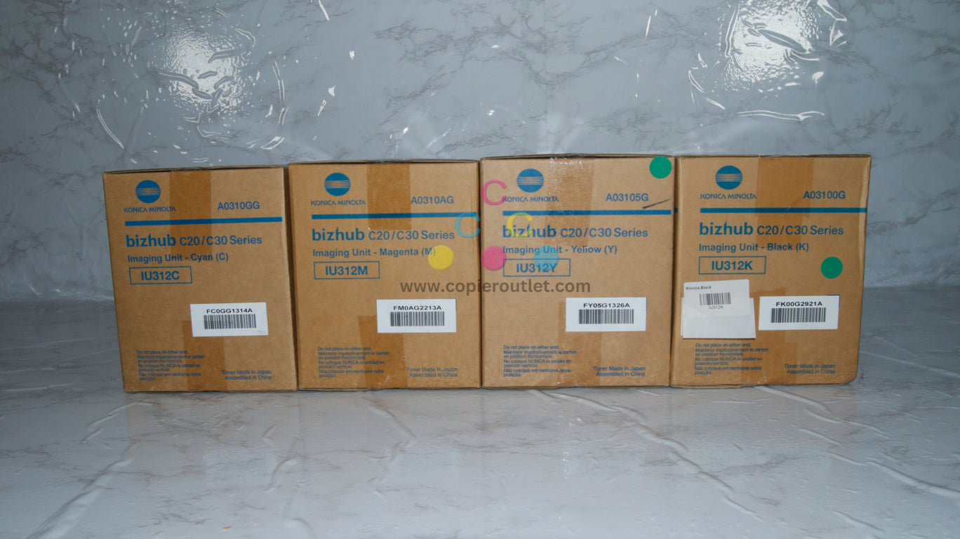 4 New Genuine Konica Minolta bizhub C20, C30 Series IU312 CMYK Imaging Units