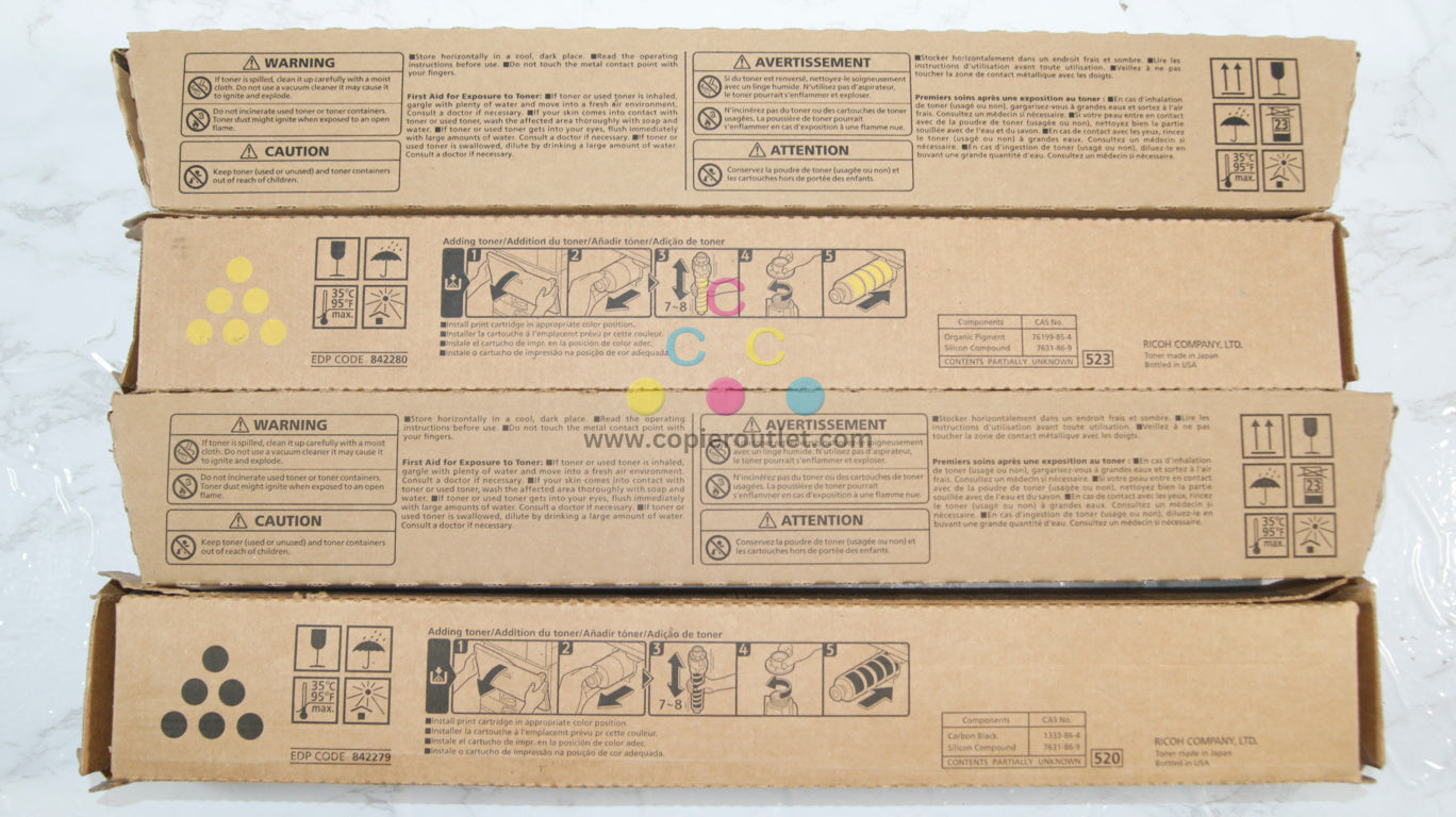 4 Genuine Ricoh IMC4500, C6000 MYKK Toners 842279, 842280, 842281 (No Cyan)