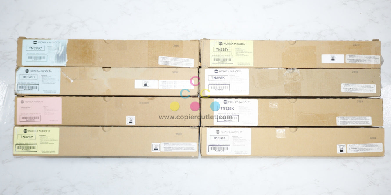 8 New OEM Konica Bizhub C250i,C300i,C360i CCLMYYKKK Toners TN328 Same Day Ship!!