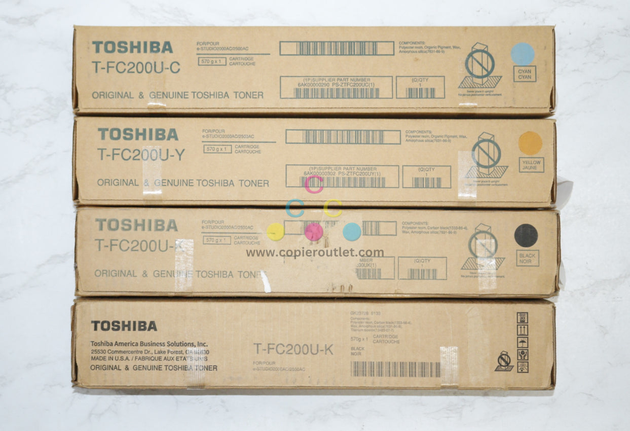 4 New OEM Toshiba e-STUDIO 2000AC/2500AC T-FC200U CYKK Toners Same Day Ship