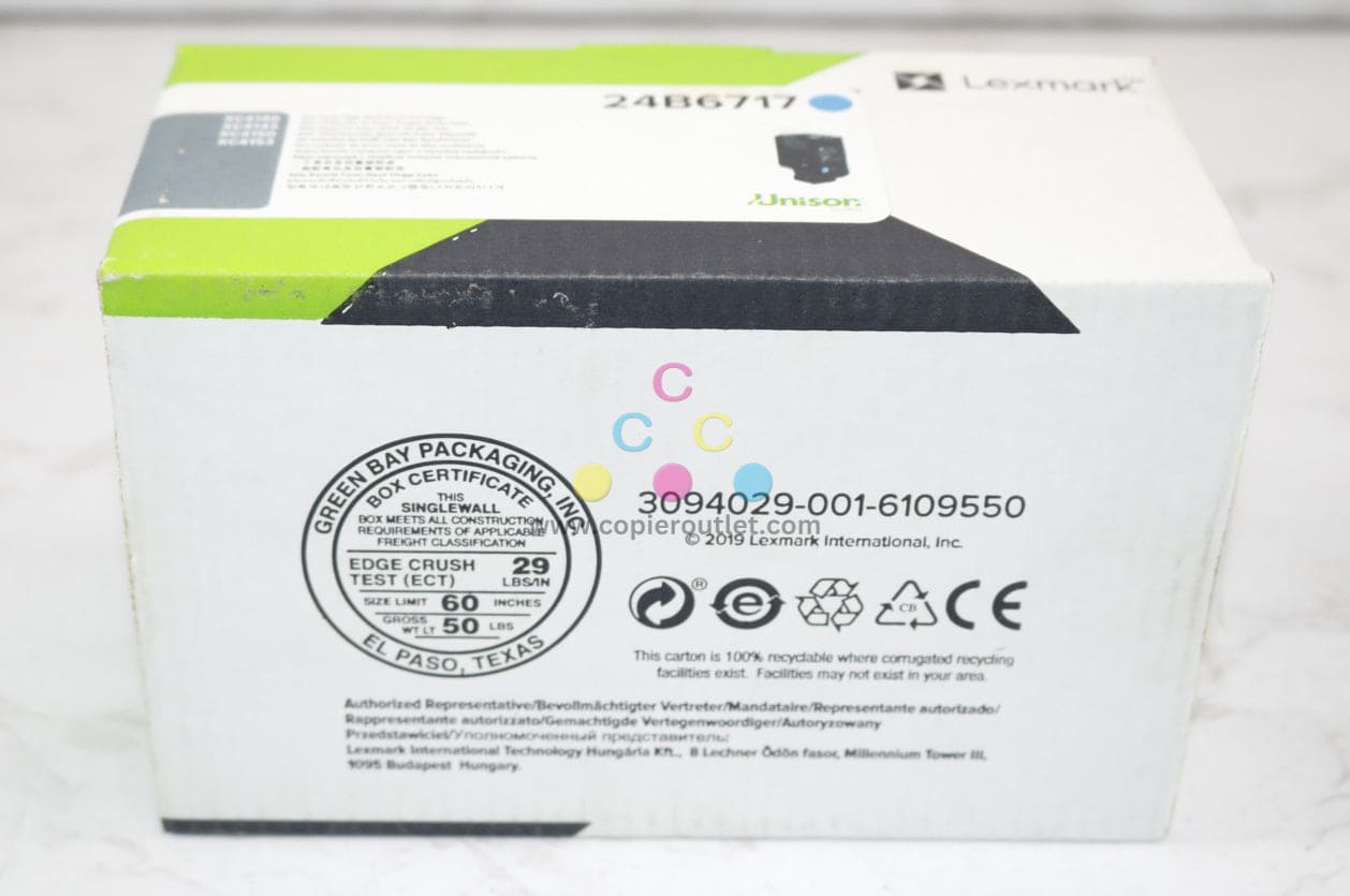 New Open OEM Lexmark XC4140,XC4143,XC4150,XC4153 Cyan High Yield Toner 24B6717