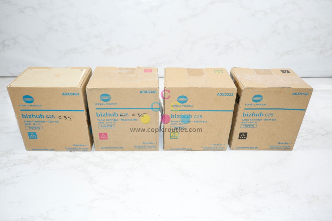 4 New Open OEM Konica Minolta Bizhub C25 TNP27 CMYK Toners Same Day Shipping