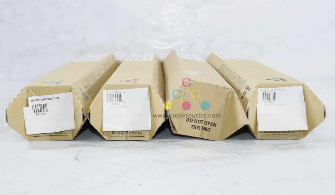 4 New OEM Ricoh MP C305, MP C305H CMYK Toners 841591,841592,841593,841621