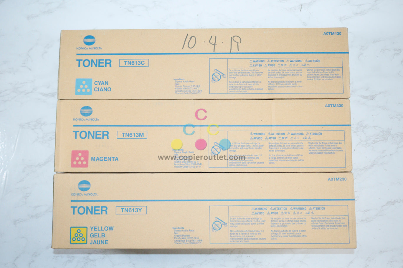 3 OEM Konica Minolta BH C452/C552/C652 TN613 CMY Toners Same Day Ship