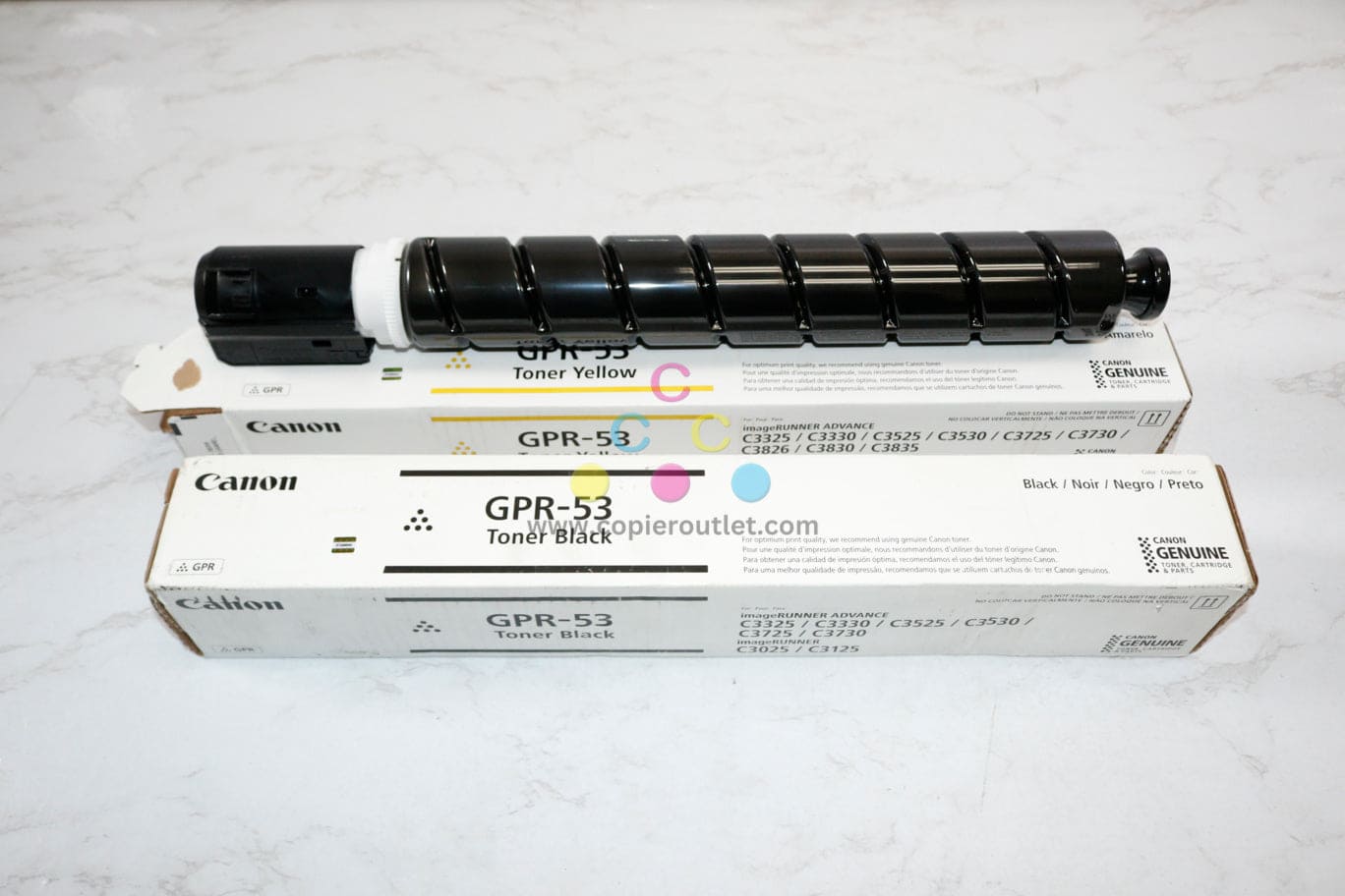 2 OEM Canon iRA C3325,C3330,C3525,C3530 Toners GPR-53Y, GPR-53K (Open Yellow)