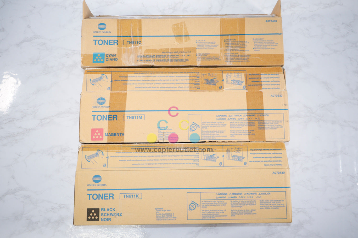 Open Box OEM Konica Minolta Bizhub C451 CMK Toner Set TN611C,TN611M,TN611K