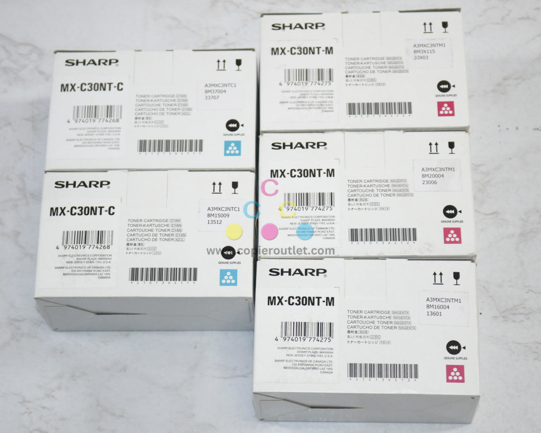 5 OEM Sharp MX-C300P,MX-303W,MX-304W CCMMM Toners MX-C30NT-C,MX-C30NT-M
