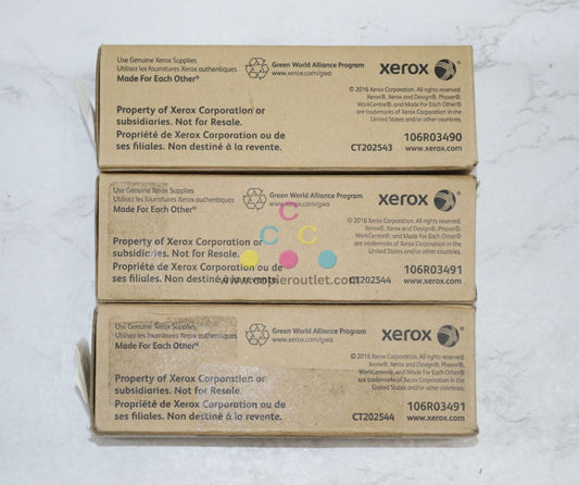 3 OEM Xerox Phaser 6510, 6515 Magenta & Yellow Metered Toners 106R03490, 106R03491